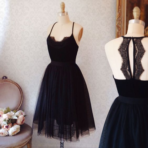 Simple Black Tulle Short Prom Dress, Black Homecoming Dress
