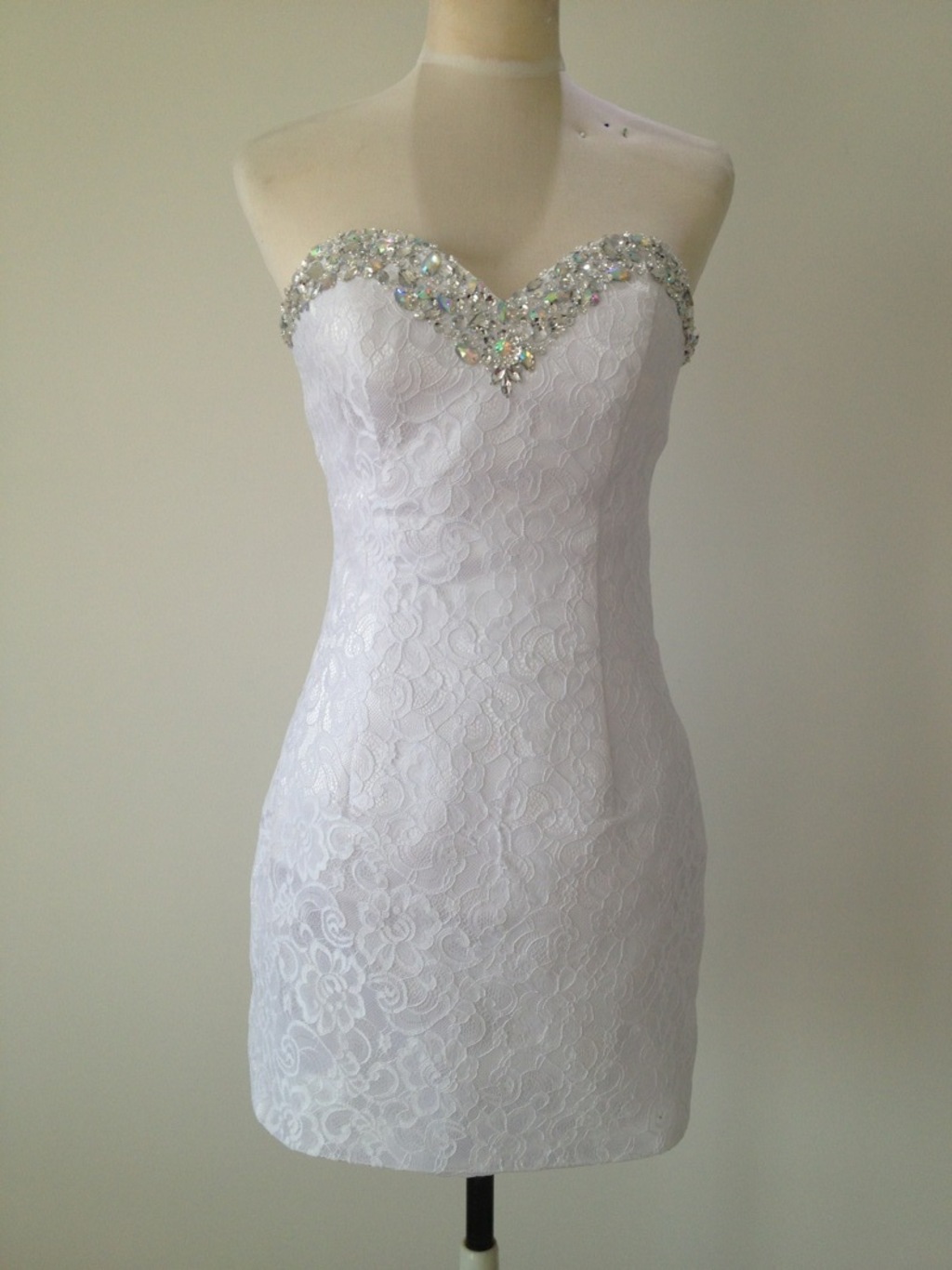 Short lace beaded neckline corset prom dress, wedding dress