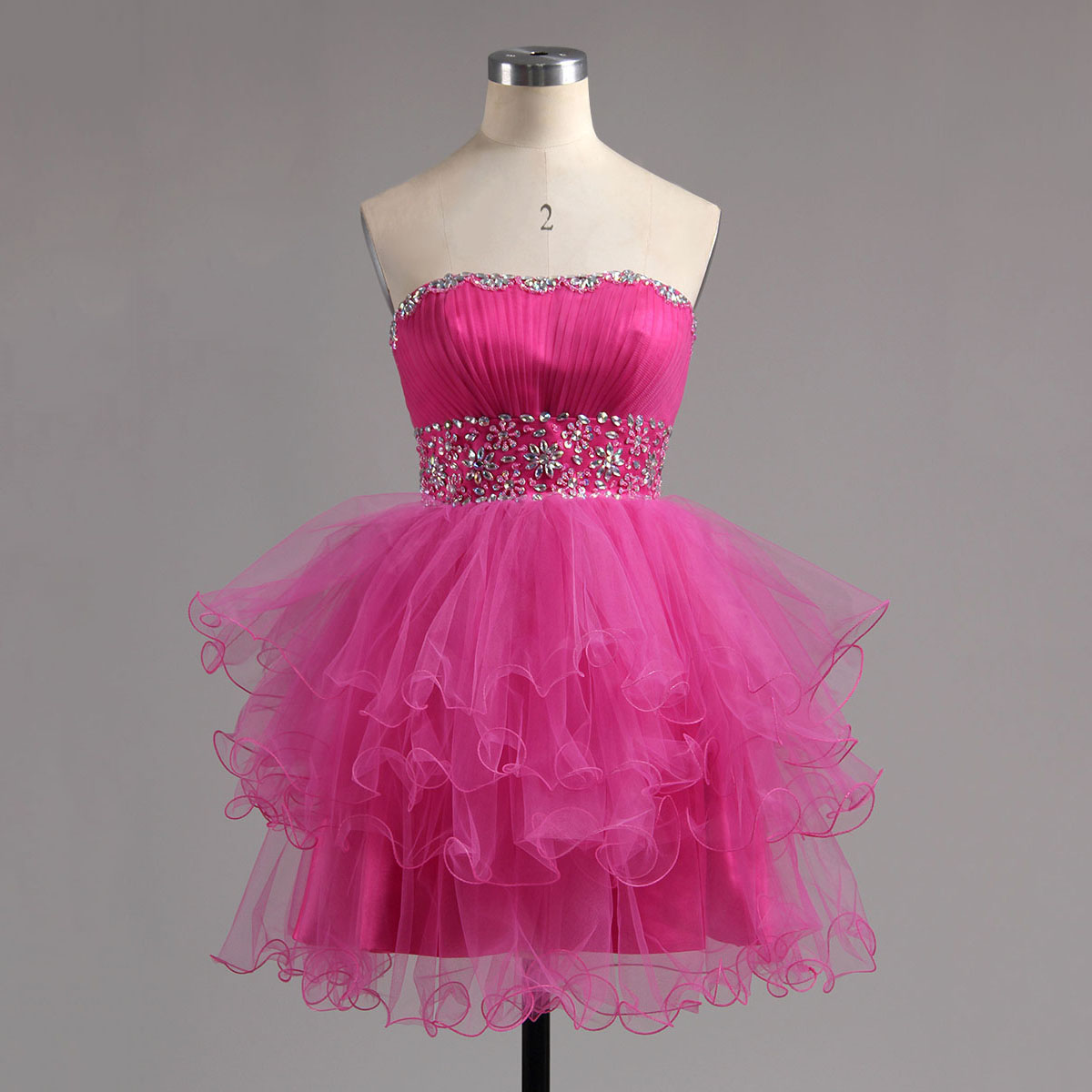 Strapless Pink Homecoming Dress with Beaded Belt, Tulle Lace-up Homecoming Dress, Royal Blue Mini Ruffles Homecoming Dress