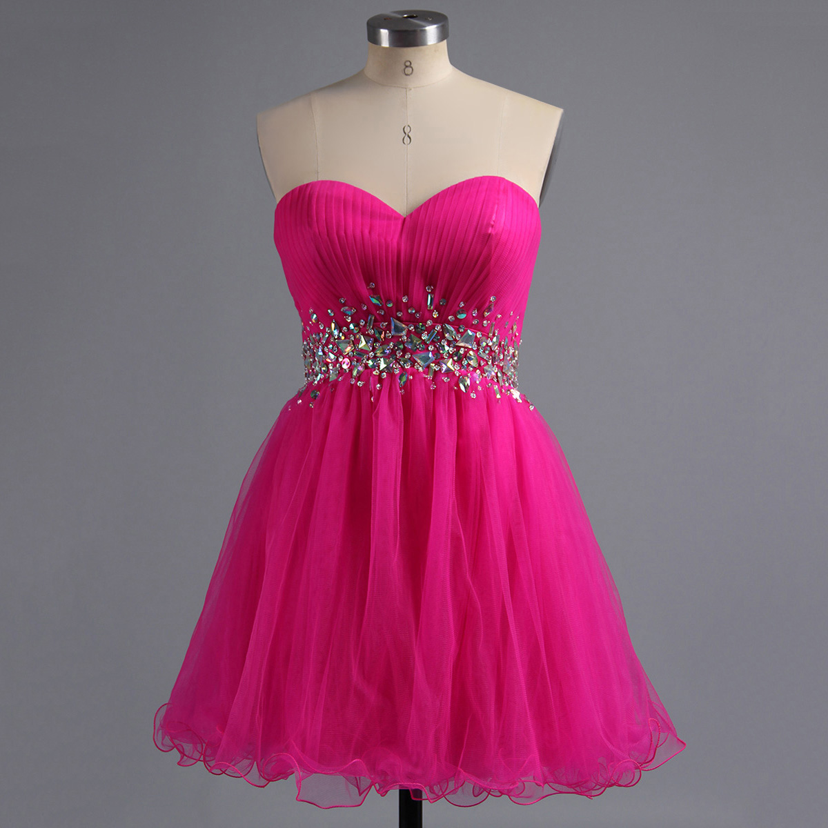 Sweetheart Homecoming Dress, Cute Mini Tulle Homecoming Dress with Crystal Belt, A-line Homecoming Dress with Pleats
