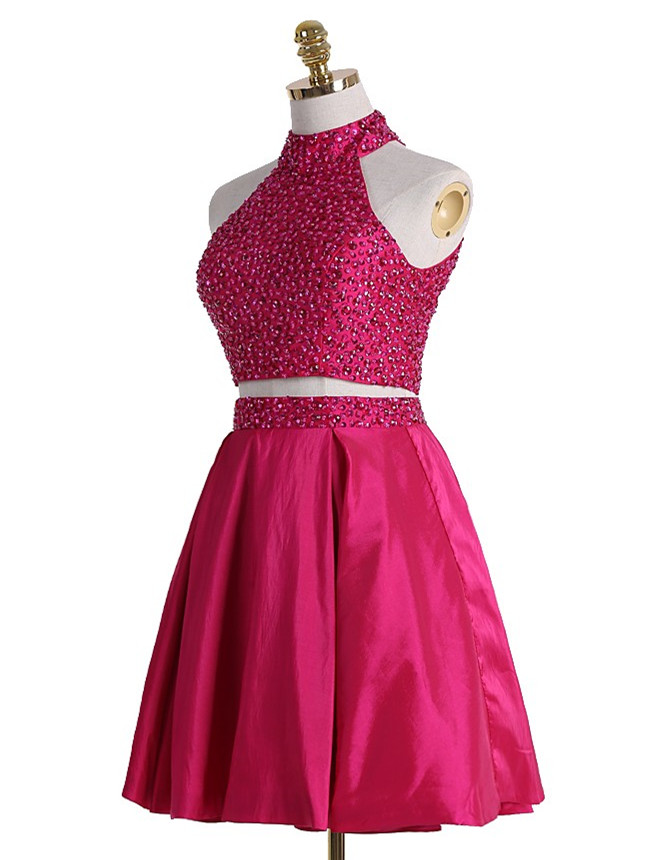 Two Piece Homecoming Dress With Sequin Embellishment And Open Back,short Graduation Dresses
