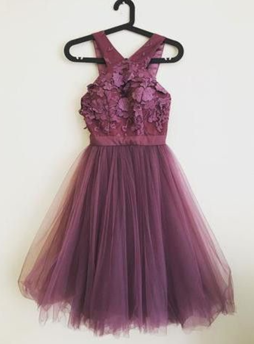 Cocktail Party Homecoming Dress, Grape Lace Homecoming Dress