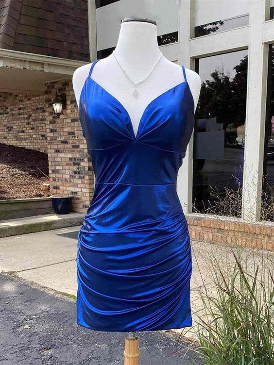 Royal Blue Pleated Tight Homecoming Dress, Short Homecoming Dresses,short Prom Dresses,charming Homecoming Dresses