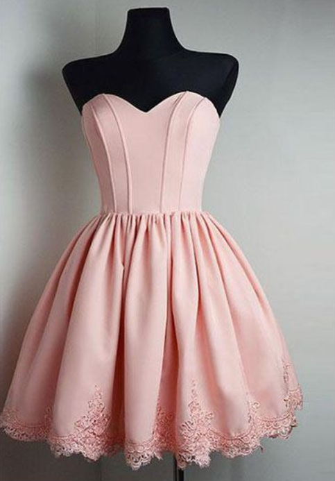 Strapless Sweetheart Short Pink Homecoming Dress, A-line Open Back Graduation Dress,cute Short Prom Dresses,sweet Cocktail Dresses