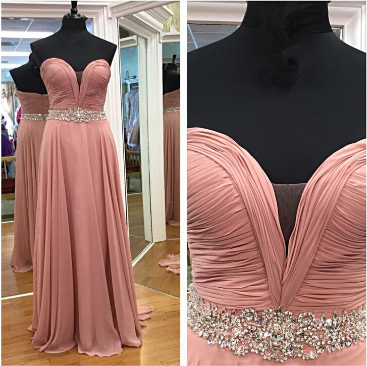 Charming Sweetheart Blush Pink Beading Prom Dress， Simple Evening Dresses Long Formal Dress