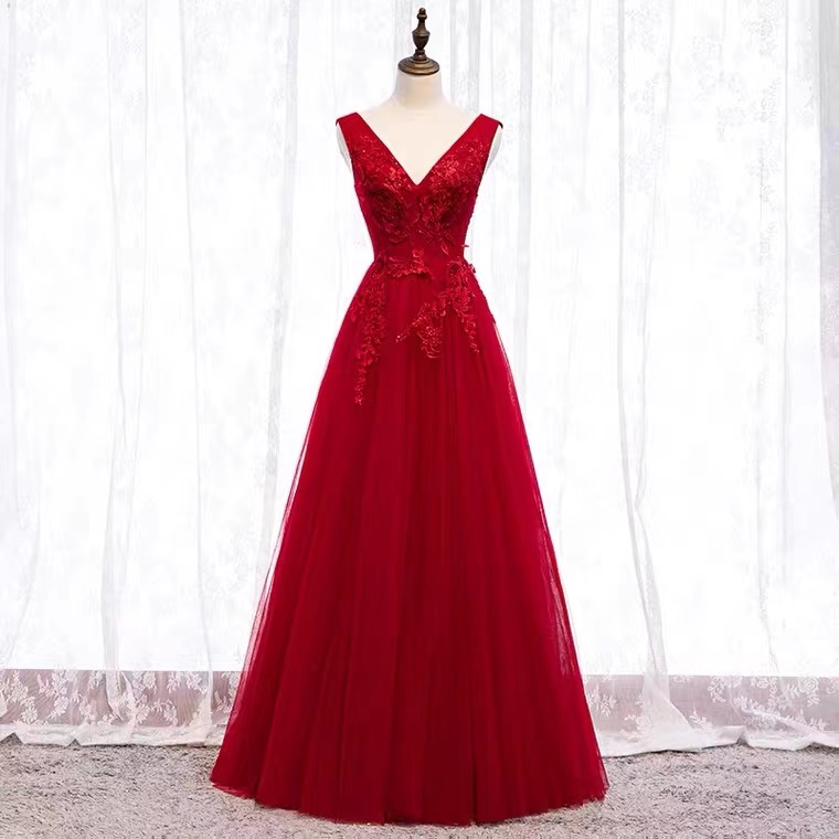 Red Pary Dress, V-neck Evening Dress,charming Prom Dress