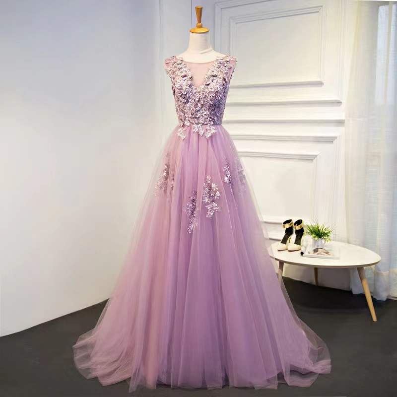 Sleeveless Evening Dress, Pink Prom Dress, Simple Bridesmaid Dress