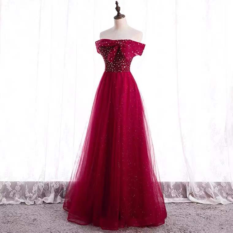 Off Shoulder Prom Dress, Red Dress, High-class Sweet Evening Dress
