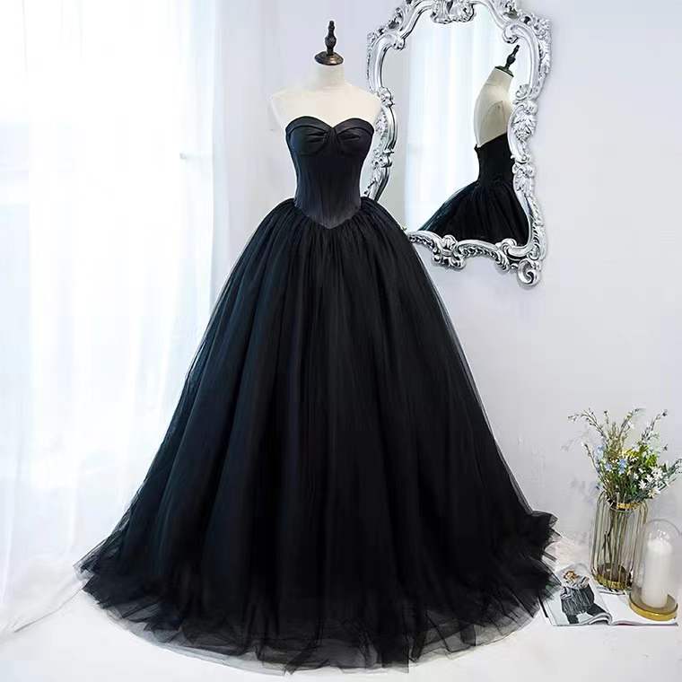 Black Strapless Evening Dress, Light Luxury Party Dress, High Sense Of Atmosphere Dress