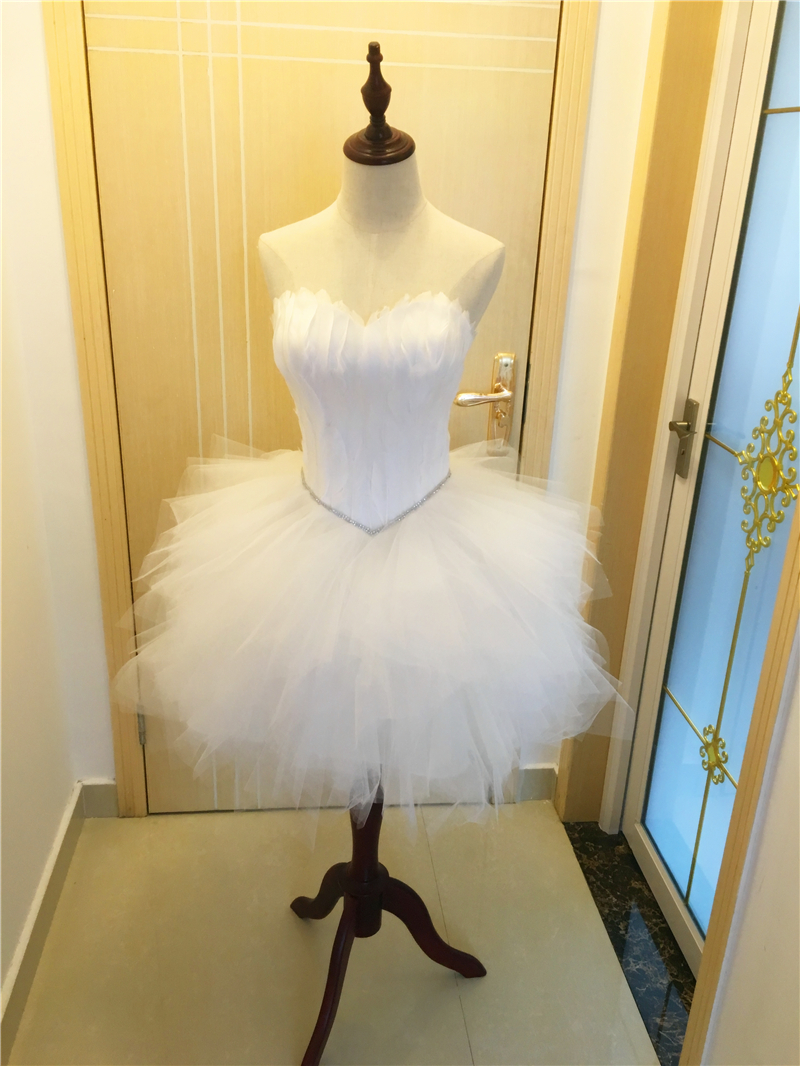 White Feather Evening Dresses Thin Prom Dinner Birthday Party Host Short Dress Bridesmaid