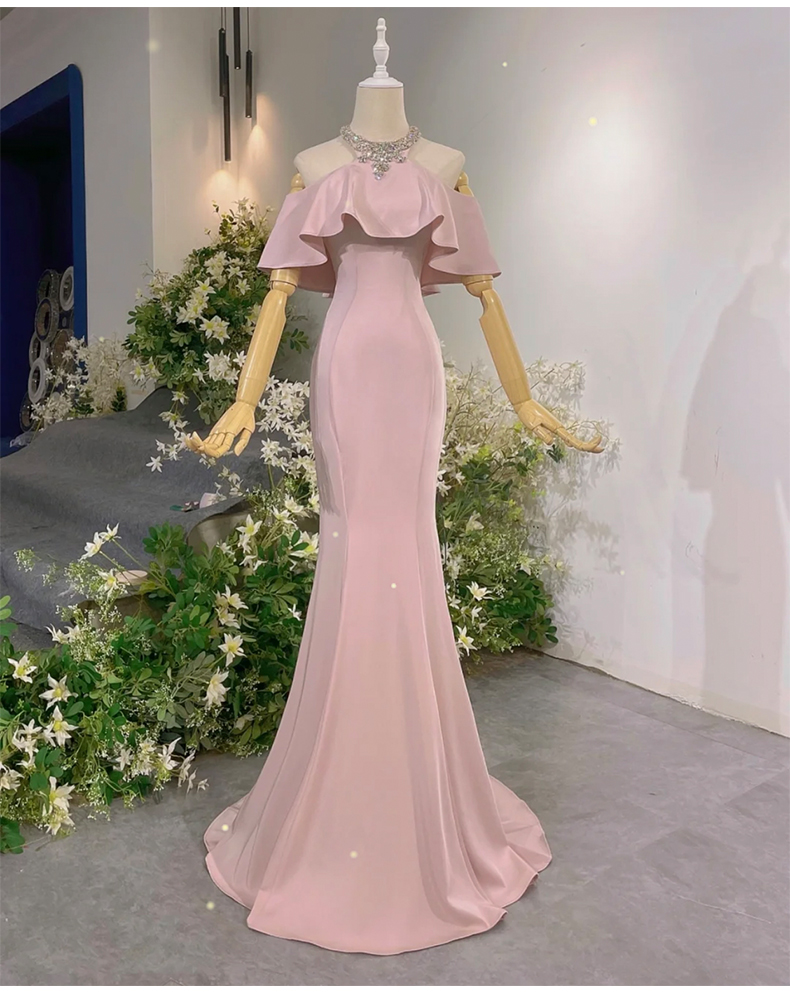 Engagement Dresses Female Light Luxury Evening Dresses Dress Pink Bride Niche Fishtail Senior Annual Meeting Host