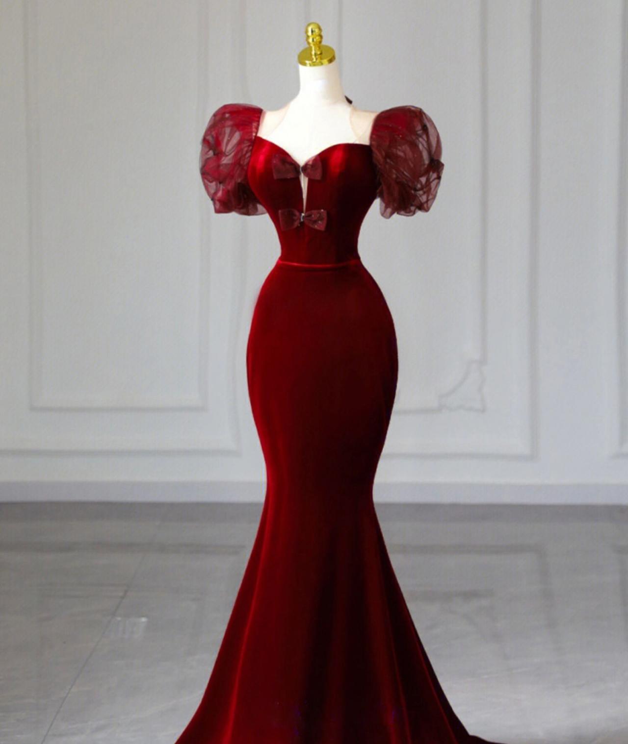 Velvet Evening Dress High-end Light Luxury Niche Sexy Fishtail Temperament Celebrity Host Dress Drag Cocktail Red