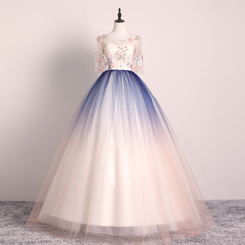 Host Piano Performance Embroidery Puffy Dress Student Solo Noble Dress Long Dress
