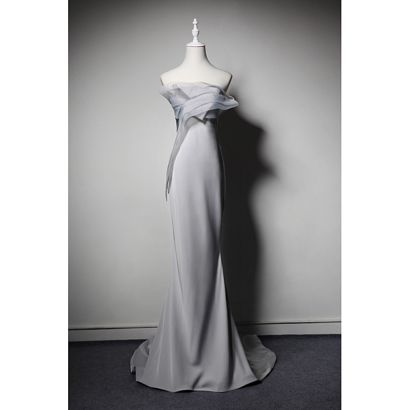 One Shoulder Light Grey Dress Prom Party Gown Elegant Long Dress