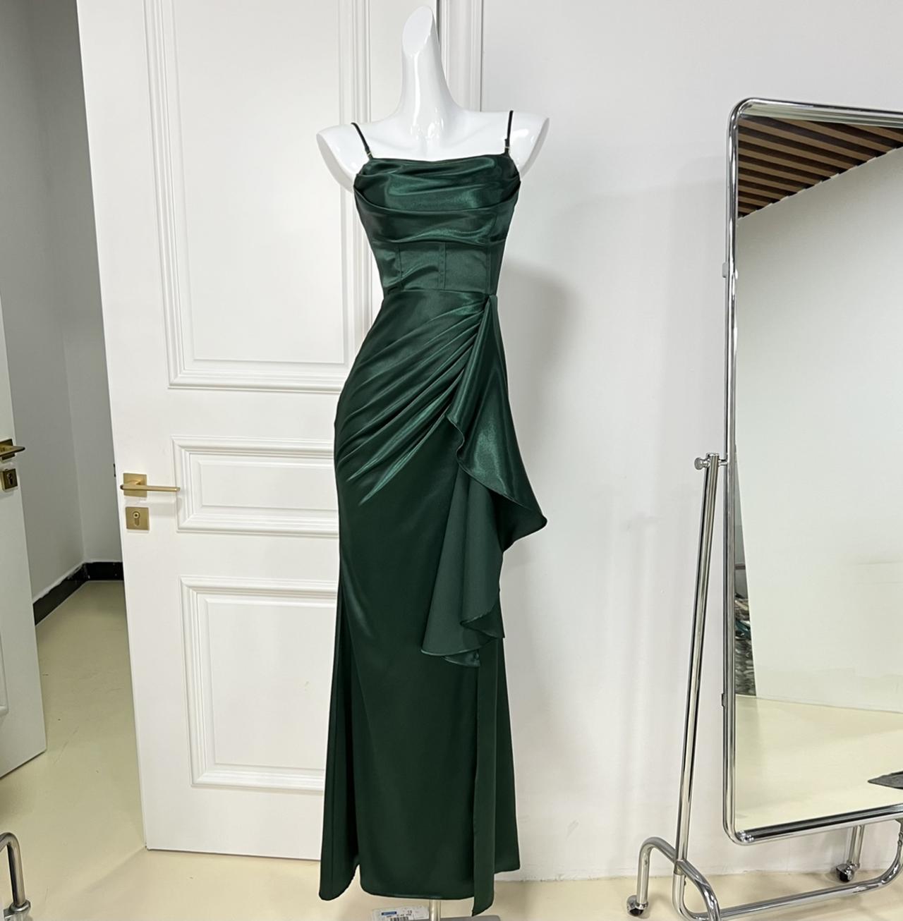 Elegant Satin Dress Dress Drag Floor Open Ruffle Long Dress Annual Meeting Dress