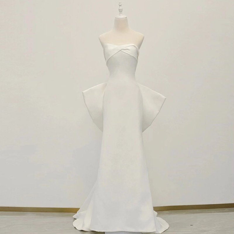 Niche Light Luxury Bridal Wedding Dresses Summer White Simple Senior Satin Breasted Out Of Doors Dress Female