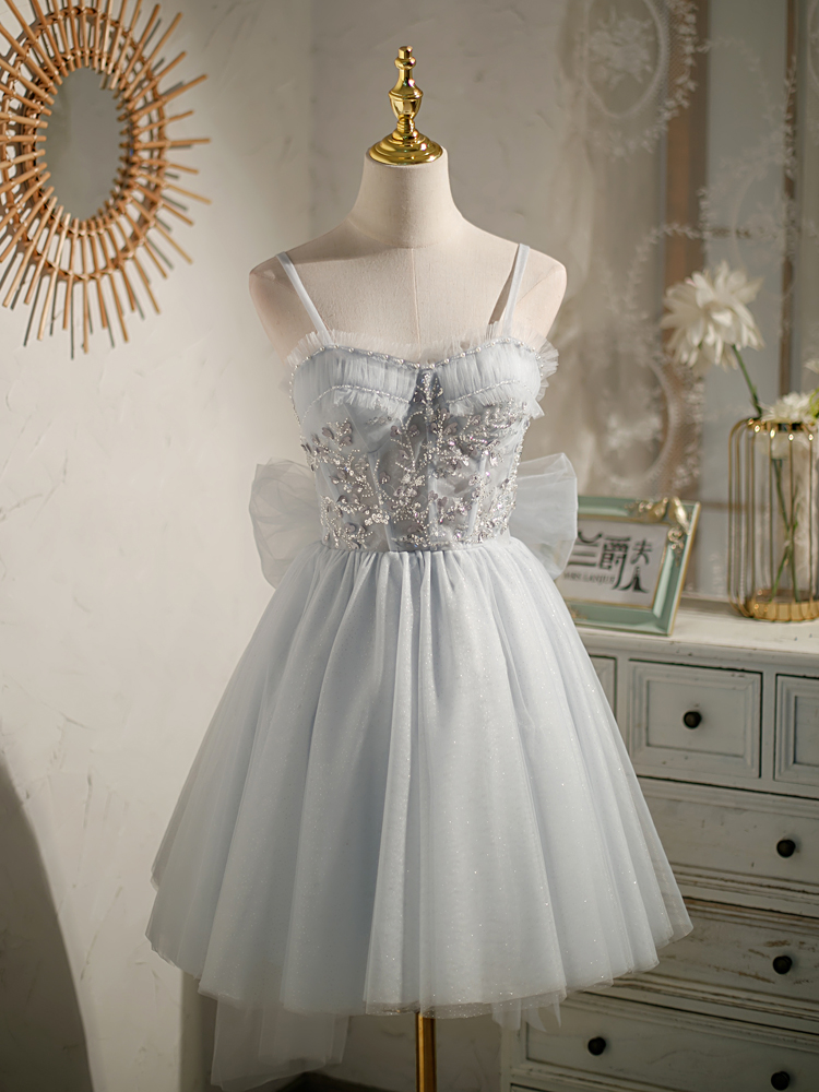 Gray Dreamy Little Dress Sarong Bow Fairy Princess Short Dress Birthday Party Small