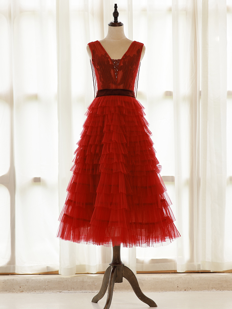 V-neck Red Wedding Dress Bride Thin Senior Sense Puffy Dress Light Dress Female on Luulla V-neck Red Wedding Dress Bride Thin Senior Sense Puffy Dress Light Dress Female on Luulla