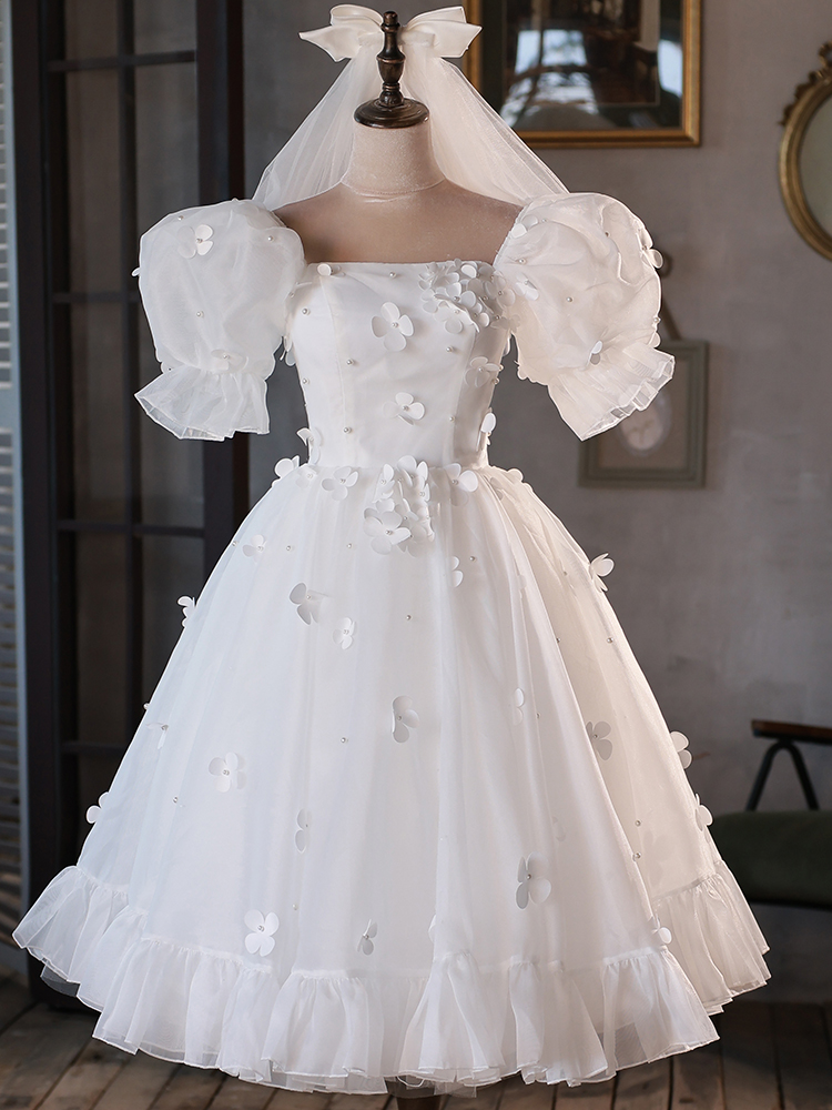 Princess Light Wedding Dresses Small White Dresses Out Travel Flower Short Dress