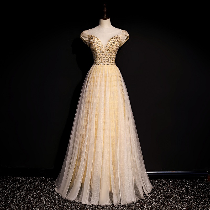 Bride High-end Gold Sequin Engagement Dress Dresses Senior Texture Banquet Host Temperament