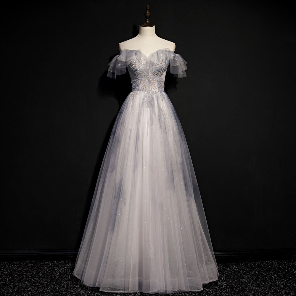 Evening dresses new bride wedding senior texture a shoulder temperament banquet dresses long section female