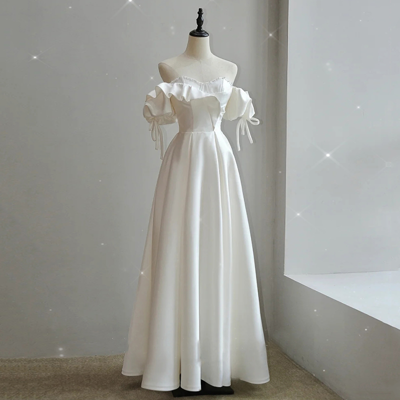 Light Wedding Dress Bride Senior Simple Super Fairy Out Of The Door Veil Small One Shoulder Satin Dress