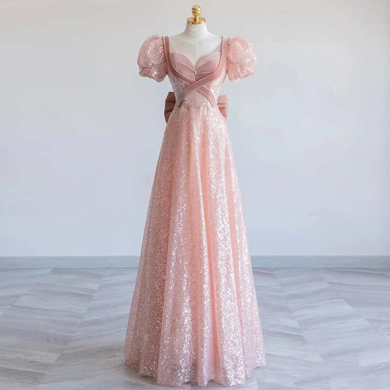 Pink Evening Dresses Female High-end Luxury Birthday Party Temperament Host Engagement Dresses