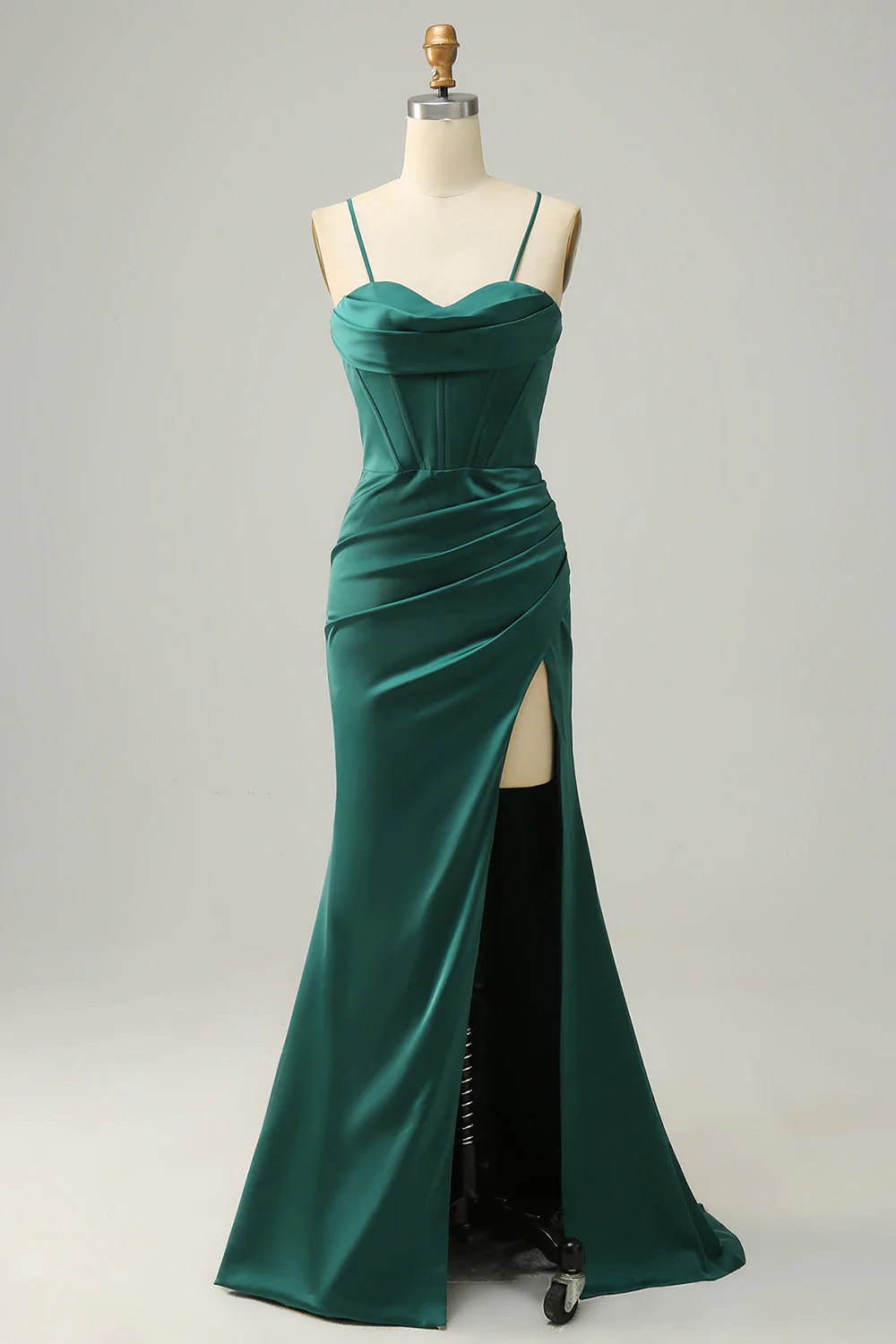 Gorgeous Dark Green Spaghetti-Straps Mermaid Prom Dress With Beadings  C2126