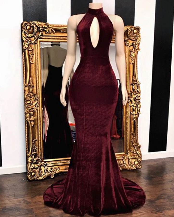 Prom Dresses Save-iconadd To Collection Like-iconlove Thistweetpin Itstunning High Neck Burgundy Keyhole Prom Dress Mermaid Velvet