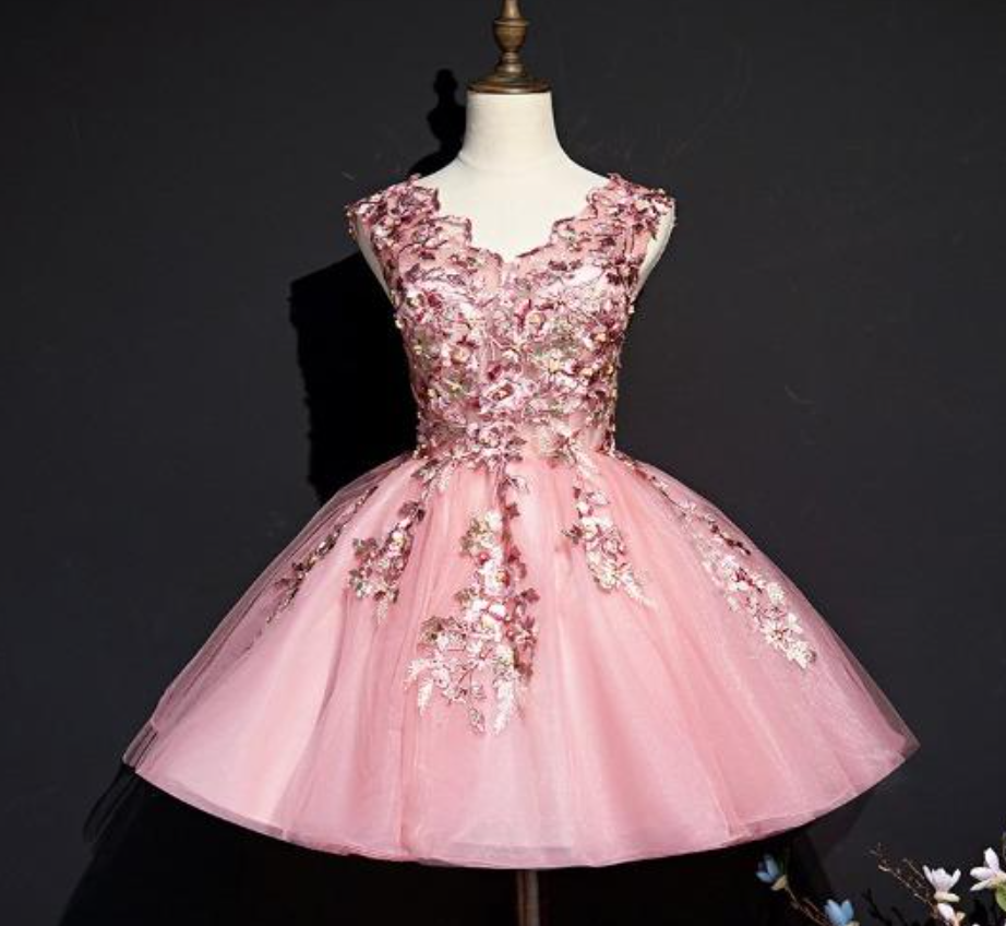 Homecoming Dresses Beautiful Pink Tulle Flowers Homecoming Dress
