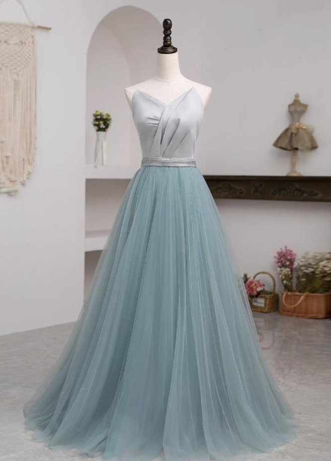 Prom Dresses, Beautiful Grey And Green Long Simple Party Dress Prom Dress