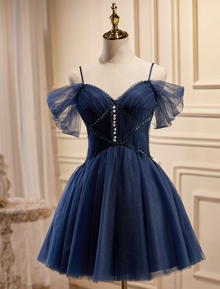 Homecoming Dresses,navy Blue Short Tulle Prom Dress