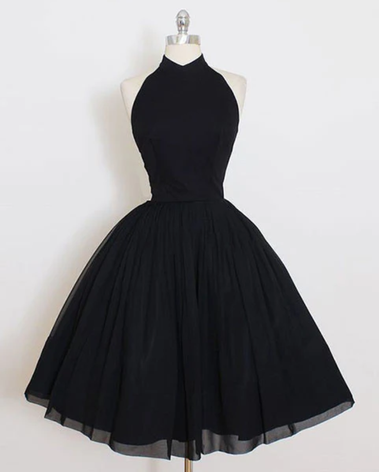 Homecoming Dresses,black Tulle High Neckline Knee Length Party Dress