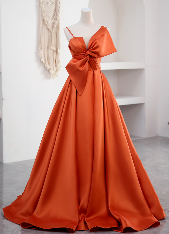 Prom Dresses,beautiful Orange Satin Floor Length Long Party Dress Prom Dress