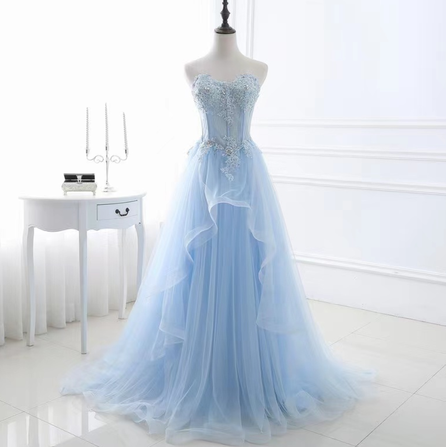 Prom Dresses,strapless Prom Dress,light Blue Party Dress