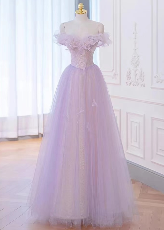 Prom Dresses,purple Prom Dress, Off Shoulder Evening Dress,dream Party Dress,romantic Birthday Dress