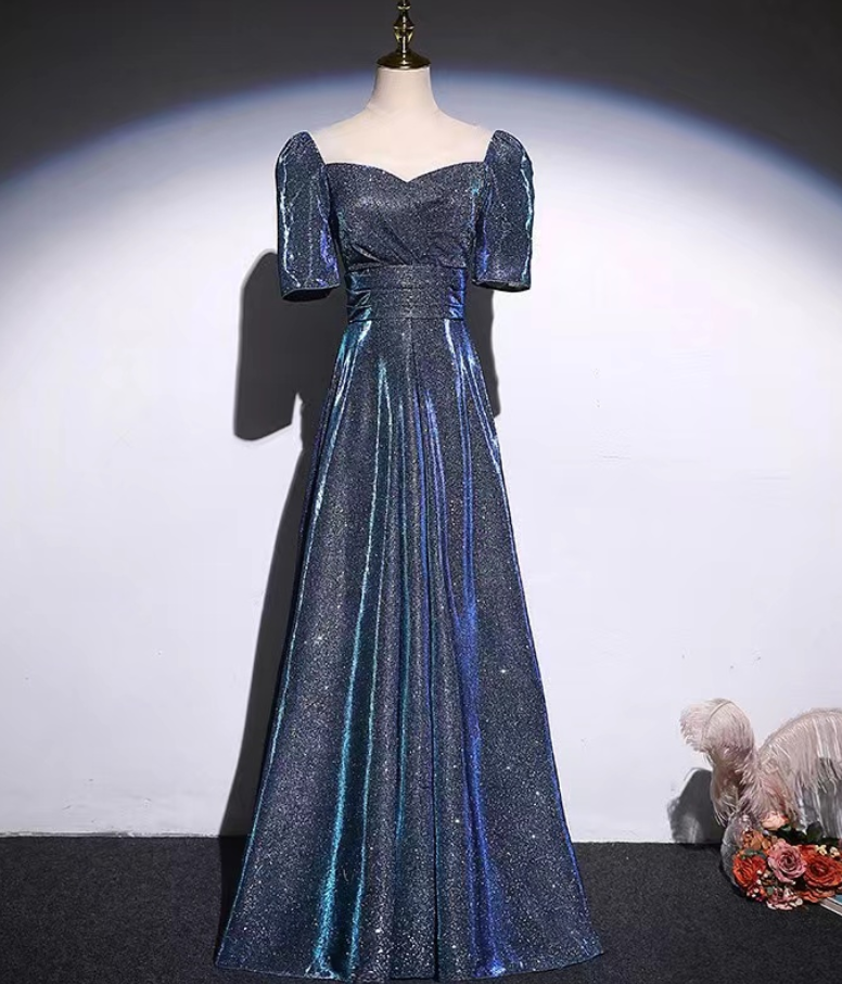 Prom Dresses,blue Prom Dress,, Off-shoulder Party Dress, Shiny Evening Dress