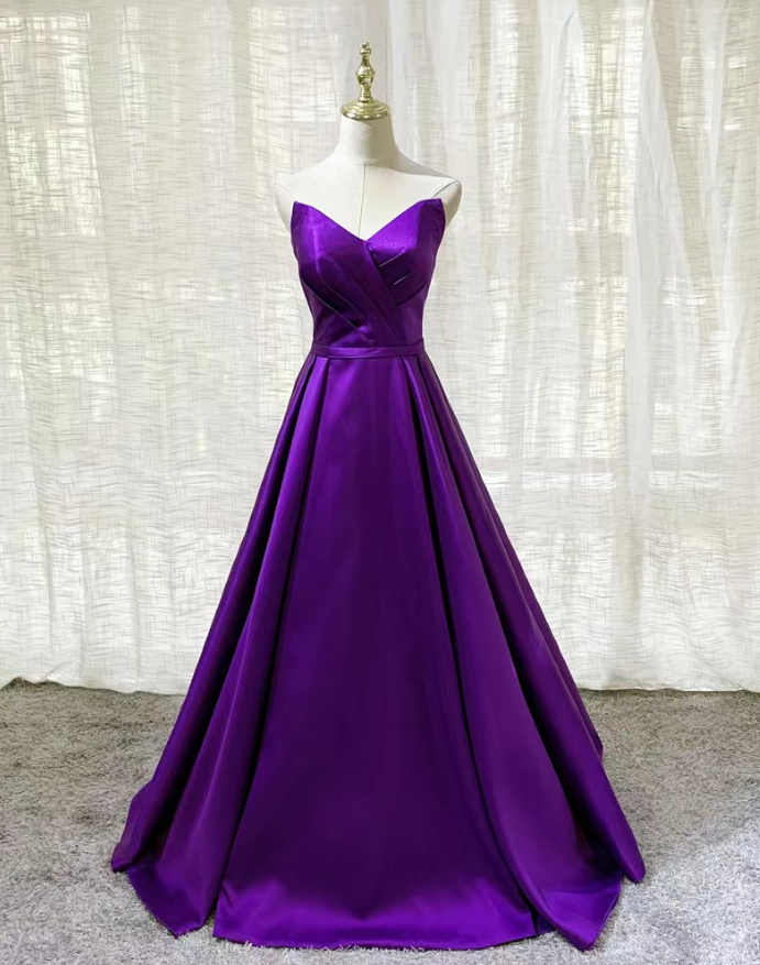 Prom Dresses,strapless Prom Dress, Purple Evening Dress, Satin Party Dress