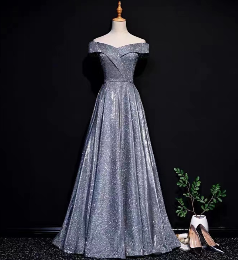 Prom Dresses,off Shoulder Prom Dress,blue Shiny Party Dress,sexy Evening Dress