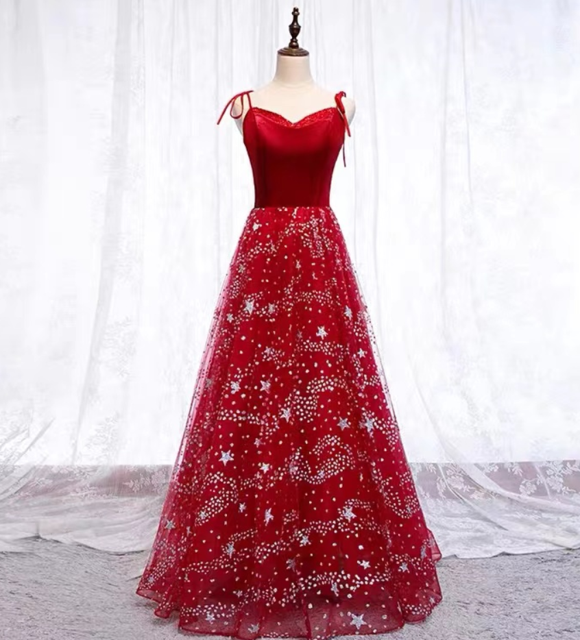 Prom Dresses,red Evening Dress, Birthday Party Dress, Spaghetti Strap Prom Dress