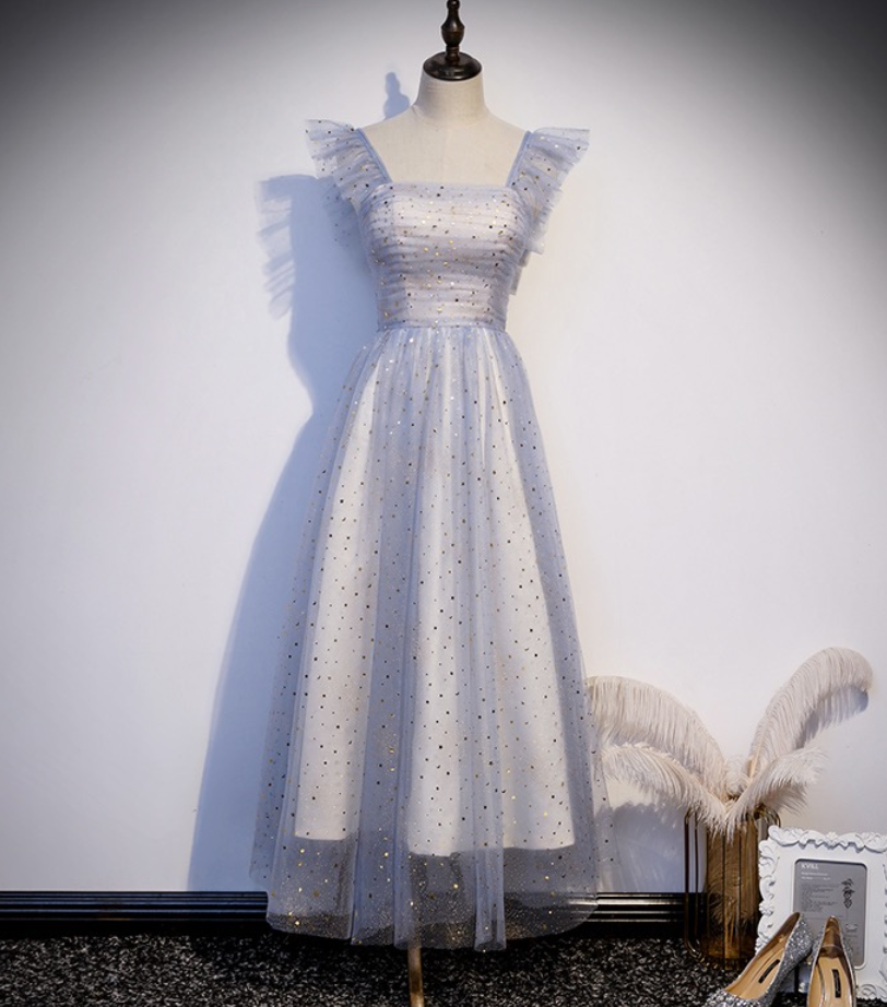 Prom Dresses,spaghetti Strap Midi Dress ,fairy Prom Dress,light Blue Party Dress