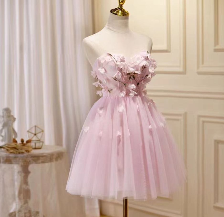 Homecoming Dresses, Pink Party Dress,strapless Homecoming Dress,cute Graduation Dress
