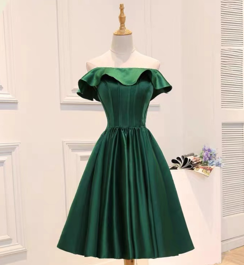 Homecoming Dresses,green Little Graduation Dress, High Quality Satin Homecoming Dress