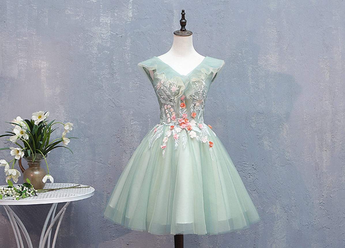 Homecoming Dresses,color Gauze Dress, Host Bouffant Dress, Spring V-neck Evening Dress