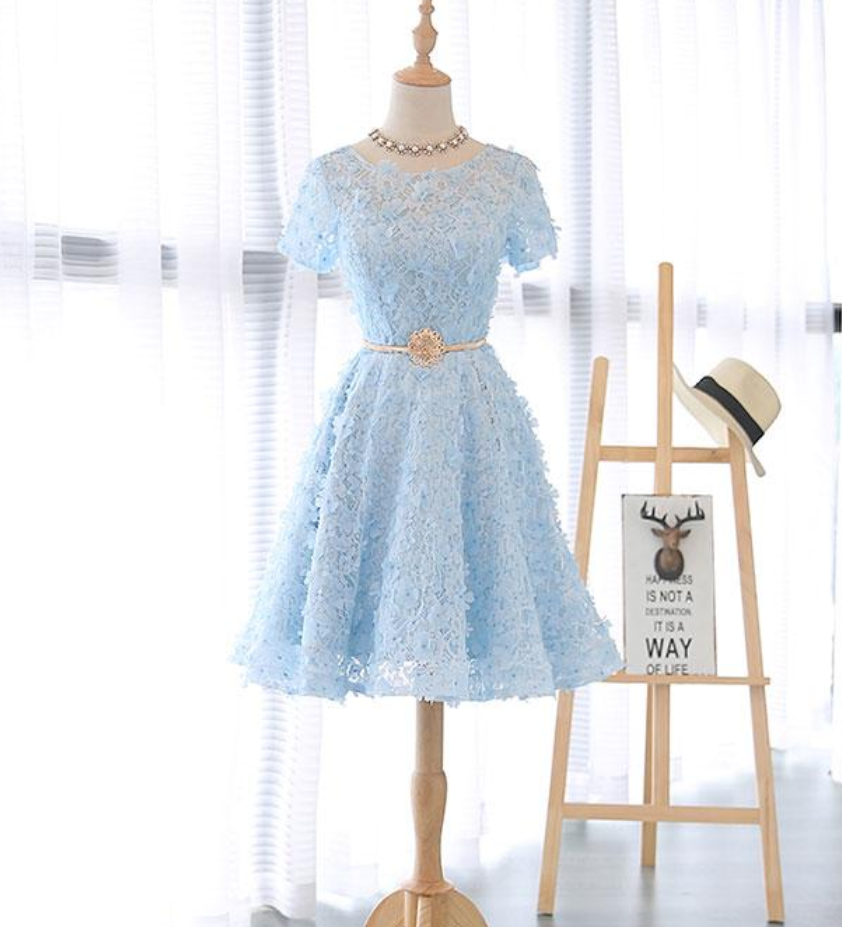 Homecoming Dresses,cute Blue Lace Short Prom Dress Homecoming Dresses,cute Blue Lace Short Prom Dress