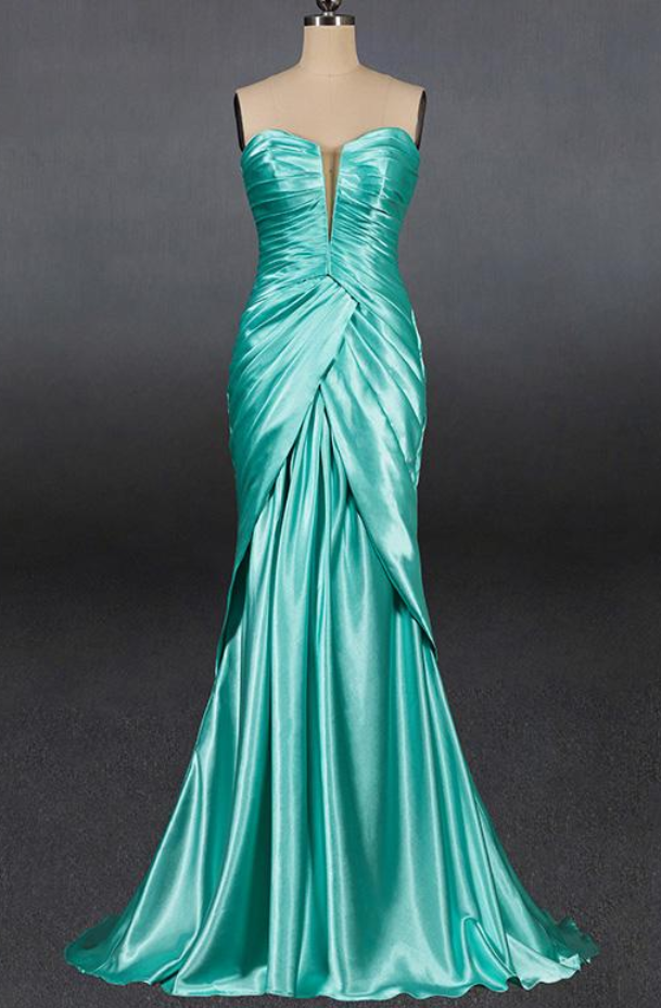 strapless open back dress Split Mermaid Hem Floor Length Tube Prom Dress S main image 0