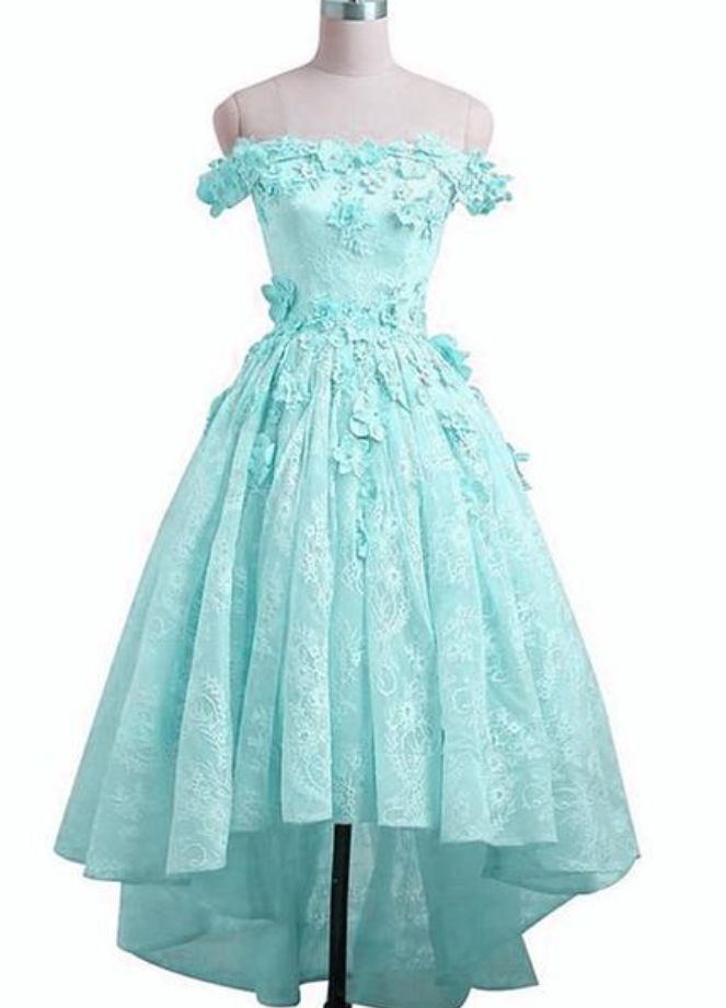 Homecoming Dresses,mint Green Lace Off Shoulder High Low Party Dress