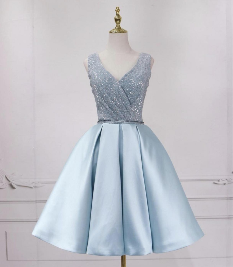 sachin and babi light blue dress Homecoming Dresses,blue V Neck Sequins Short Prom Dress on Luulla