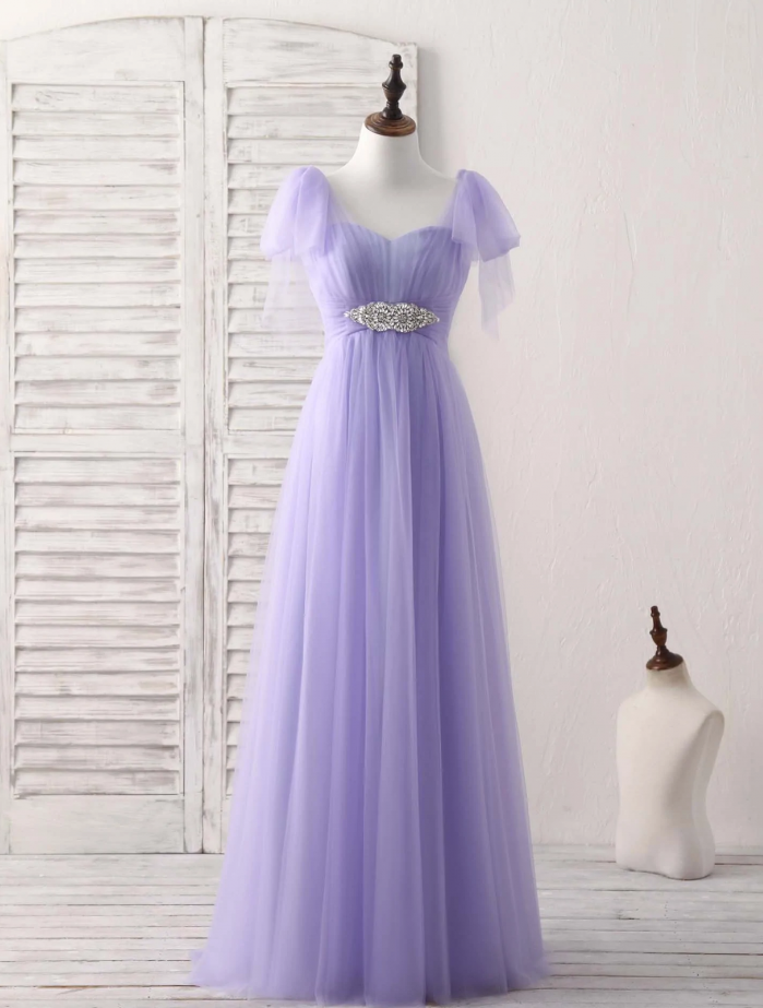 Prom Dresses, Purple Sweetheart Neck Tulle Long Prom Dress