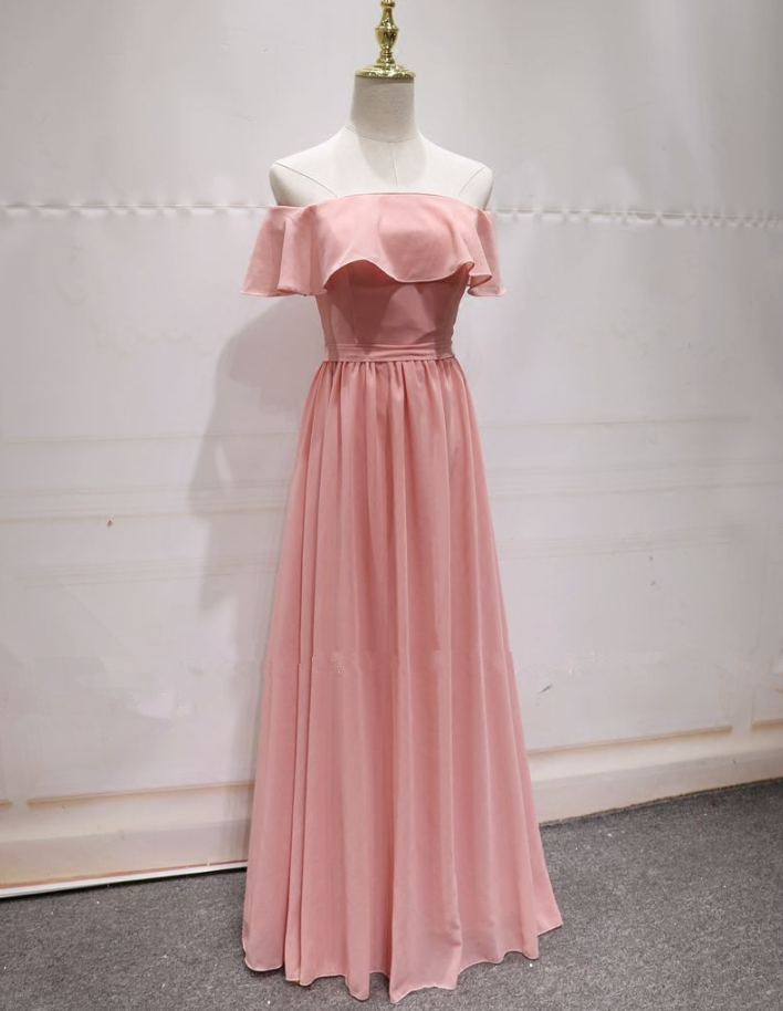 Prom Dresses,pink Off Shoulder Chiffon Prom Dress